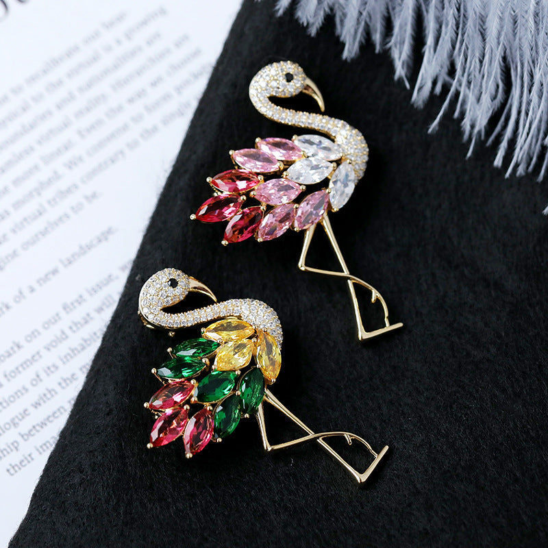 Flamingo-broche (strålende zirkoner)
