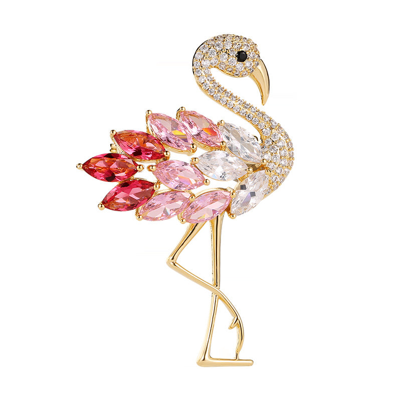 Pink flamingo zircon brooch