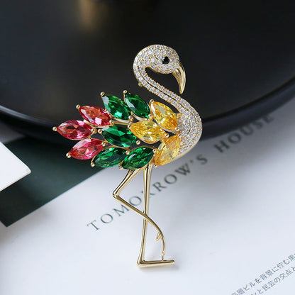 Multicolor flamingo zircon brooch