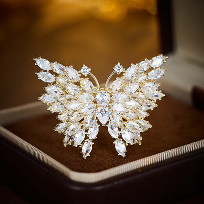 Gold zircon butterfly brooch