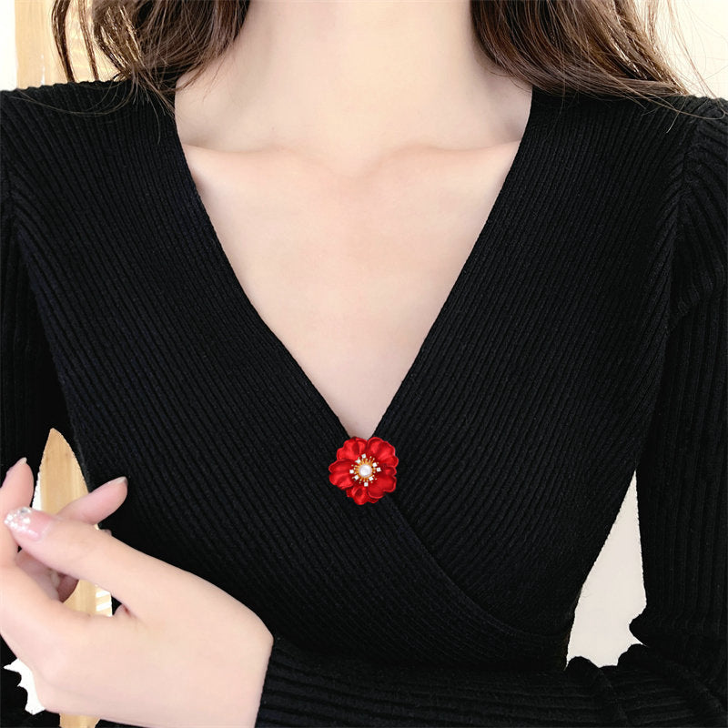 Καρφίτσα Red Flower (Κεντρικό μαργαριτάρι)