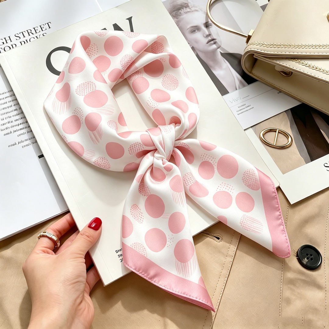 Pois Pink Foulard (100% Silk - 68cm)