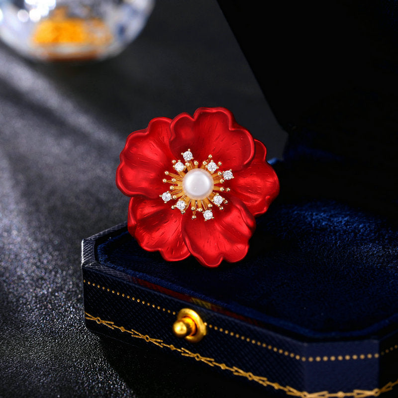 Καρφίτσα Red Flower (Κεντρικό μαργαριτάρι)