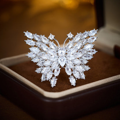 Silver zircon butterfly brooch