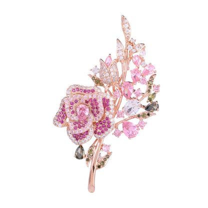 Pink rose flower brooch
