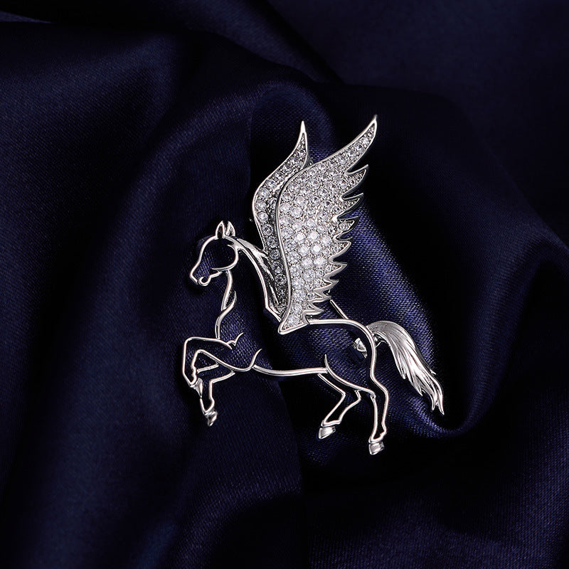 Silver Pegasus winged horse brooch