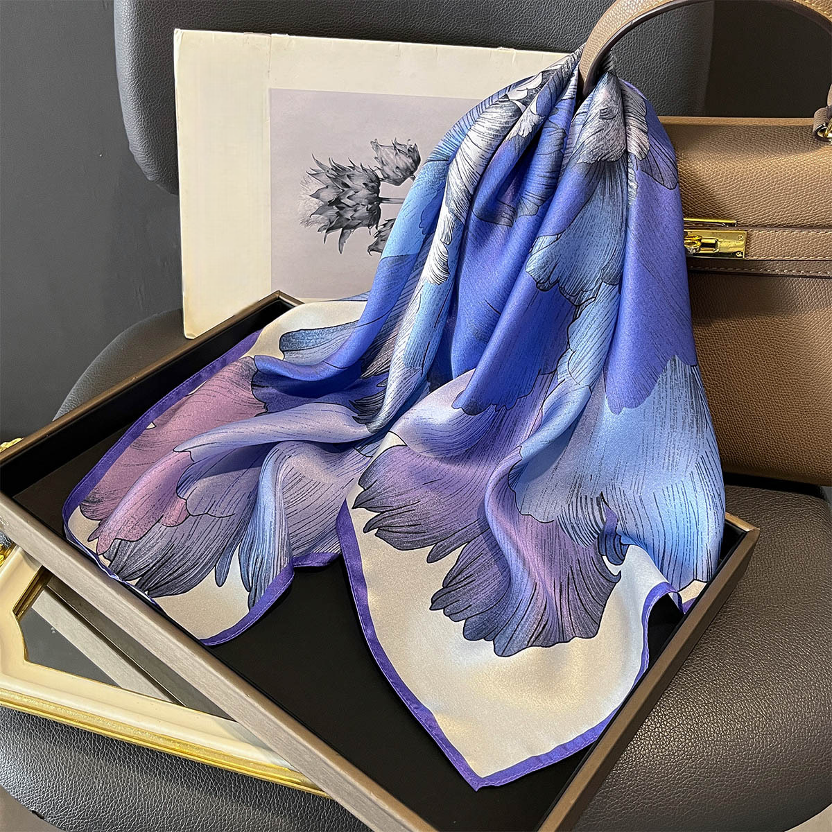 Ornella Blu 스카프 (100% 실크 - 68cm)