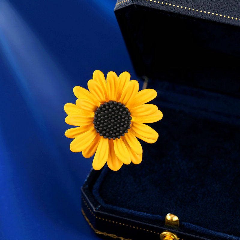 Sunflower enamel brooch with jewelry box