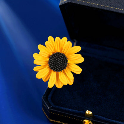 Sunflower enamel brooch with jewelry box