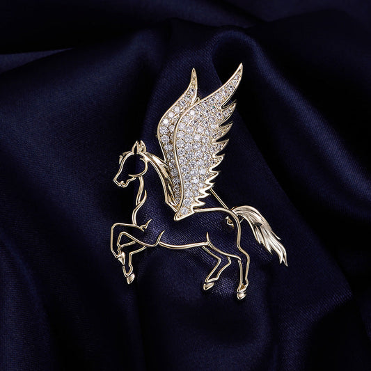 Gold Pegasus winged horse brooch