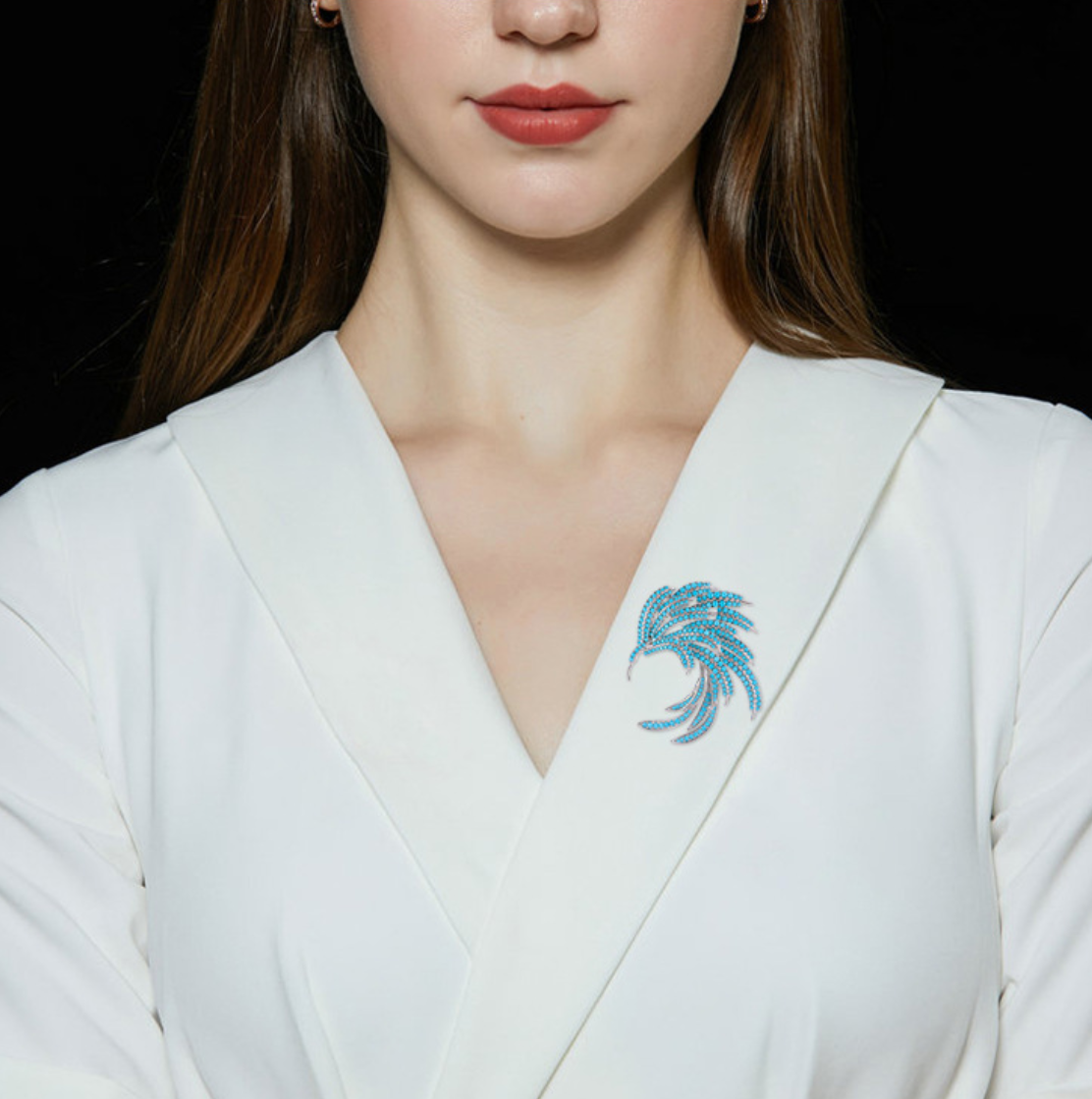 Piuma Turquoise-broche (strålende zirkoner)